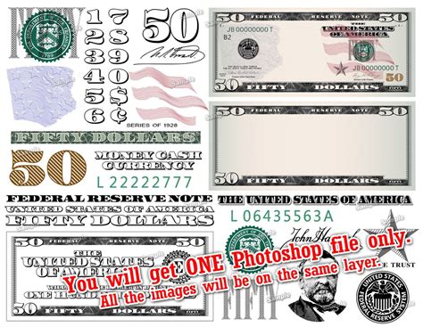 Fifty Dollar Bill Design Images Photoshop (Instant Download) - Etsy