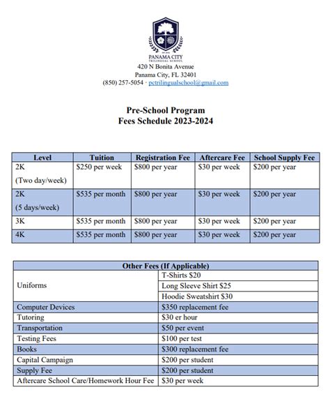 Tuition — PANAMA CITY TRILINGUAL SCHOOL