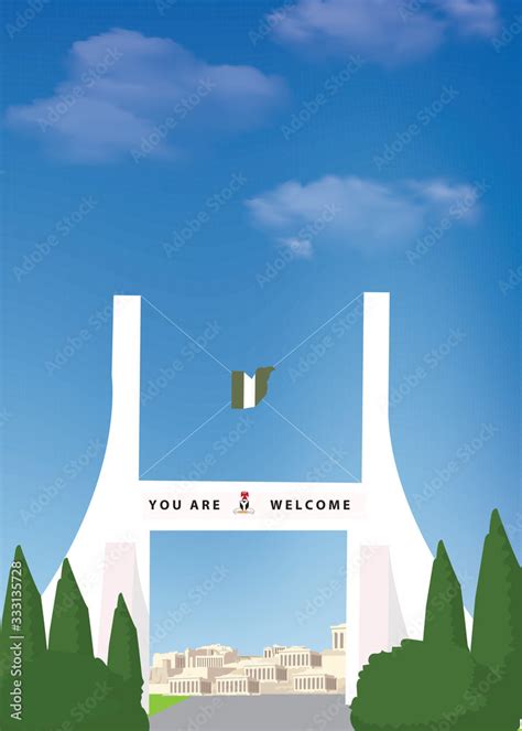 Flat Illustration. Awesome city view on Abuja City Gate, Abuja. Enjoy the travel. Around the ...