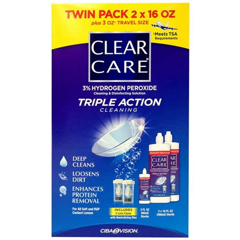 Clear Care 3% Hydrogen peroxide Triple Action Cleaning Triple Action ...