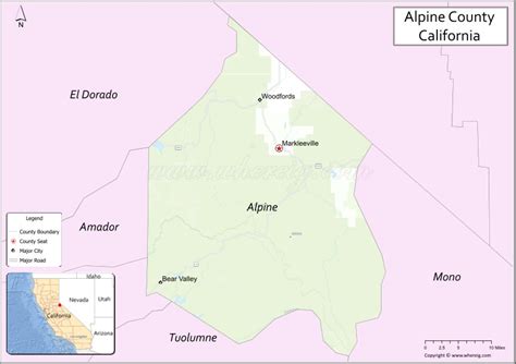 Map of Alpine County, California showing cities, highways & important ...