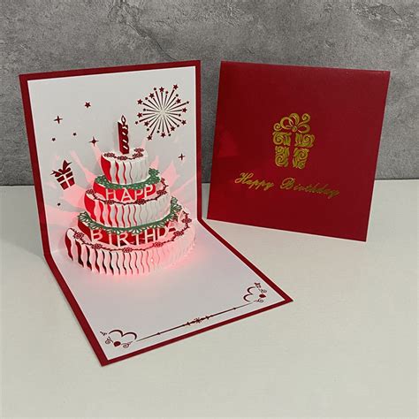 "SDJMa 3D Birthday Cards,Warming LED Light Birthday Cake Music Happy Birthday Card Postcards ...