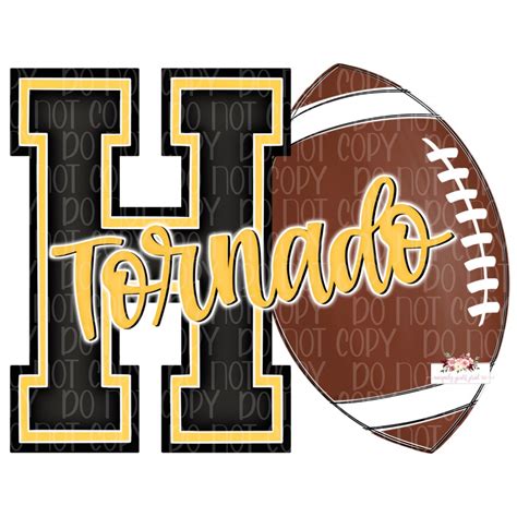 Tornado Mascot Football Digital Design Black and Yellow Gold Varsity H Hand Drawn School Spirit ...