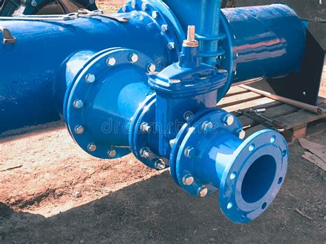 Water Piping with New Gate Valves and Reduction Member Stock Photo ...