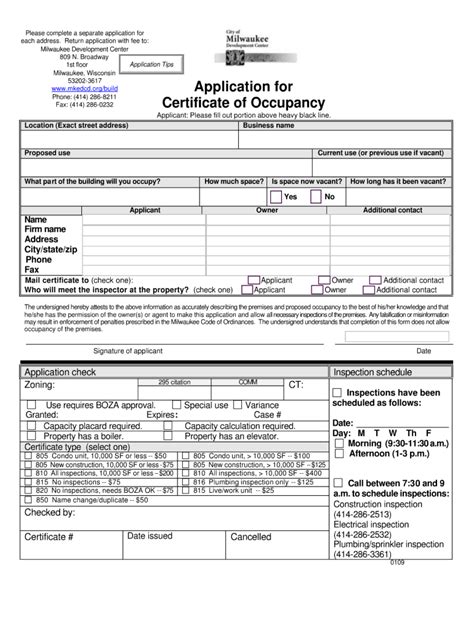 WI Application Certificate Occupancy - Milwaukee 2009-2021 - Fill and ...