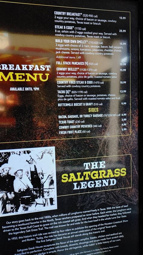 Menu at Saltgrass Steak House restaurant, Las Vegas