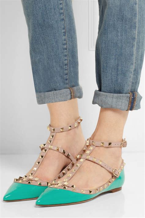 VALENTINO Rockstud Patent-leather Point-toe Flats - Shoes Post