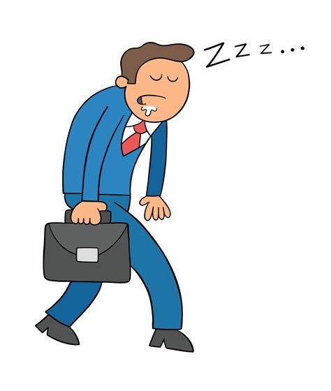 Cartoon Businessman Going to Work and Sleeping While Walking Vector ...