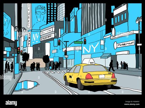 New York Times Square Drawing - Times Square Manhattan Illustrations ...