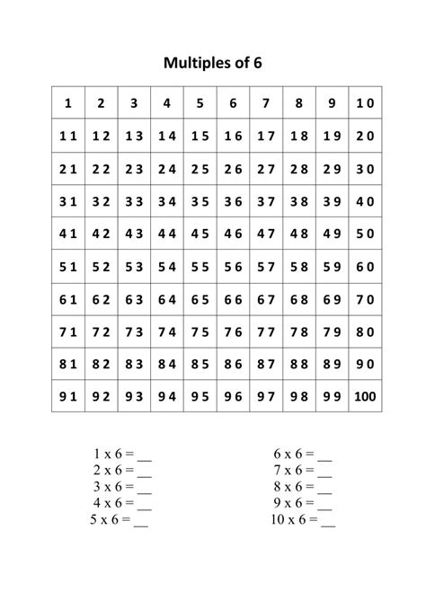 Multiples Of 6 Worksheet - Free Printable