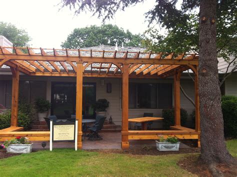 Cedar Pergola with Built-In Bench seating | Backyard pergola, Patio gazebo, Pergola with roof