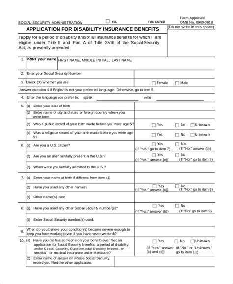 FREE 8+ Sample Disability Application Forms in PDF