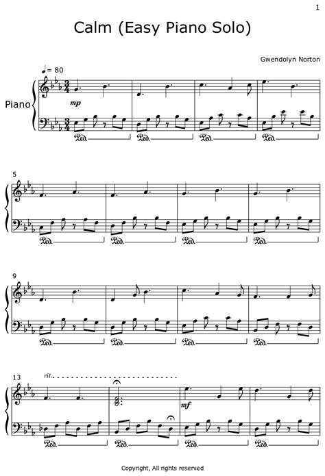 Calm (Easy Piano Solo) - Sheet music for Piano