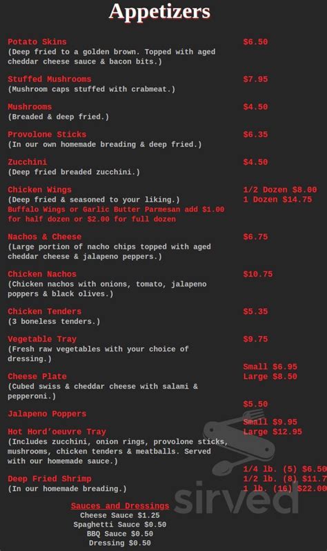 Drew Menas Restaurant & Lounge menu in North Versailles, Pennsylvania, USA