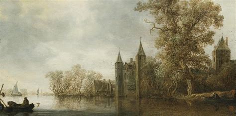 River Landscape With A Medieval Fortification Painting by Celestial ...