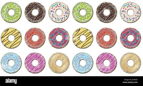 Donut doughnuts different setting set collection taste color glazed donut sweet pastry seamless ...