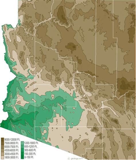 Arizona Physical Map and Arizona Topographic Map