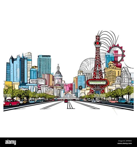 Las Vegas hand-drawn comic illustration. Las Vegas. Vector doodle style ...