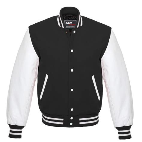 Letterman Varsity Jacket Wool & Real Leather Black/White - SKAF IMPEX