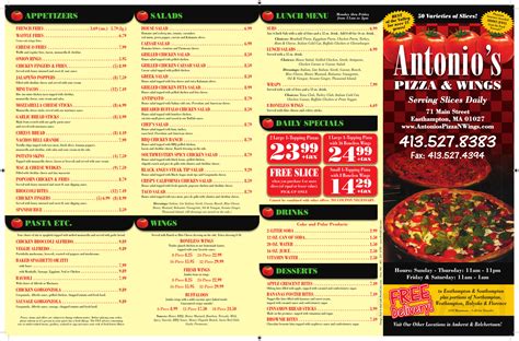 Antonio's Pizza menu in Belchertown, Massachusetts, USA