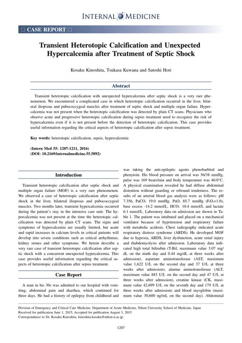 (PDF) Transient Heterotopic Calcification and Unexpected Hypercalcemia ...