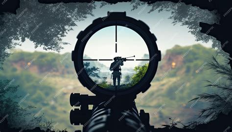 Premium AI Image | View through scope sniper rifle to military soldier with gun sniper aiming ...