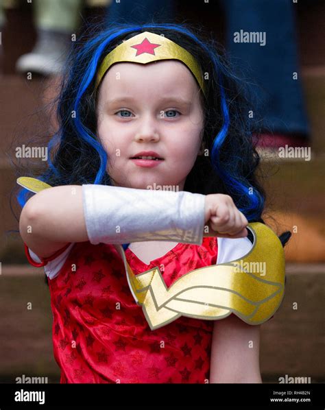 Warrenton, Virginia/USA-10/28/18: Girl dressed as Wonder Woman at the Halloween Happyfest Parade ...