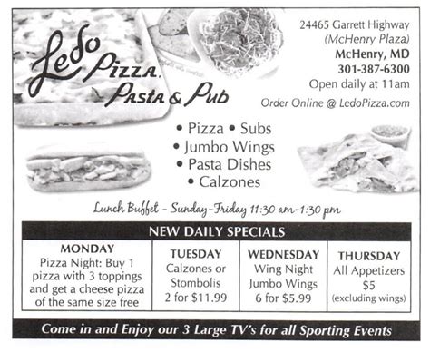 Ledo's Pizza Dining Specials - Deep Creek Times