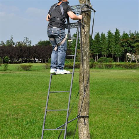 15' Deluxe Hunting Ladder Stand Tree Stand Safety Harness Archery Deer ...