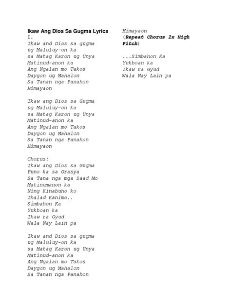 Ikaw Ang Dios Sa Gugma Lyrics | PDF