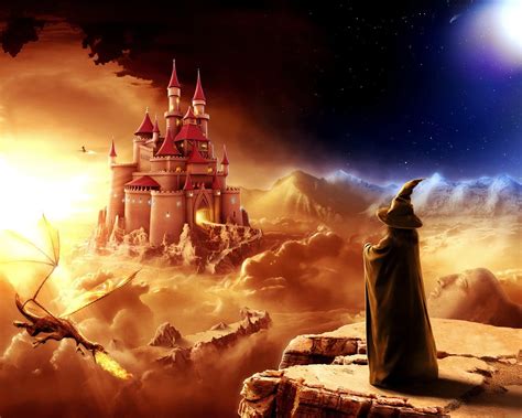 Wizard and dragon digital artwork, fantasy art, wizard, castle, dragon HD wallpaper | Wallpaper ...