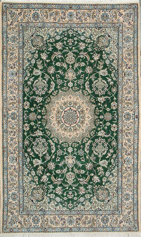 Nain Hand Knotted Rug 5x8 Green Wool & Silk Persian - ArmanRugs.com