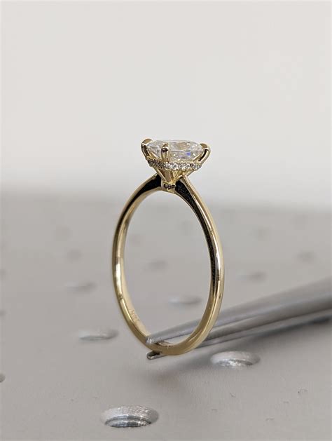 Diamond Hidden Halo Radiant Cut Solitaire Engagement Ring, Radiant Cut Engagement Ring, Radiant ...