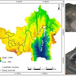 Showing the study area, landslide locations and highlighted one of the ...