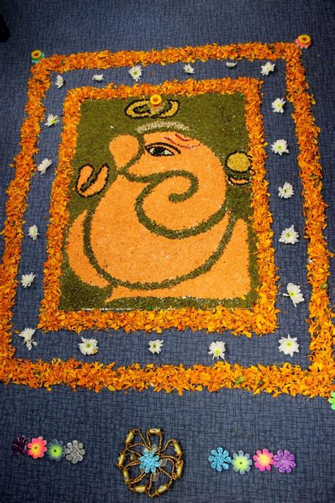 Ganpati Rangoli Designs with Flowers - Ganesha Flower Rangoli Designs