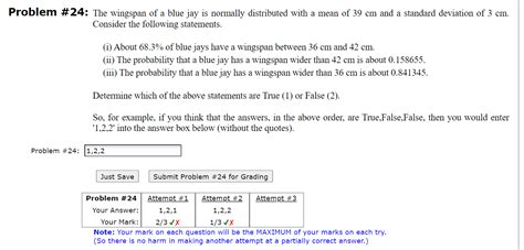 Solved Problem #24: The wingspan of a blue jay is normally | Chegg.com