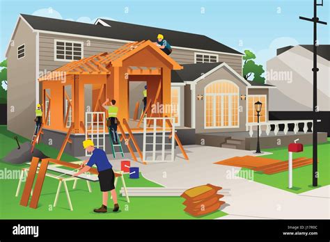 A vector illustration of workers working on home renovation Stock ...