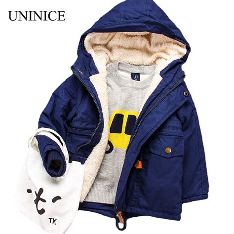 Winter Kids Jackets & Coats Boys Parkas Hooded Baby Boys Plus Velvet Warm Outerwear Children's ...