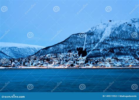 Night Over the Famous North Town Tromso, Norway. View of the Fjord ...