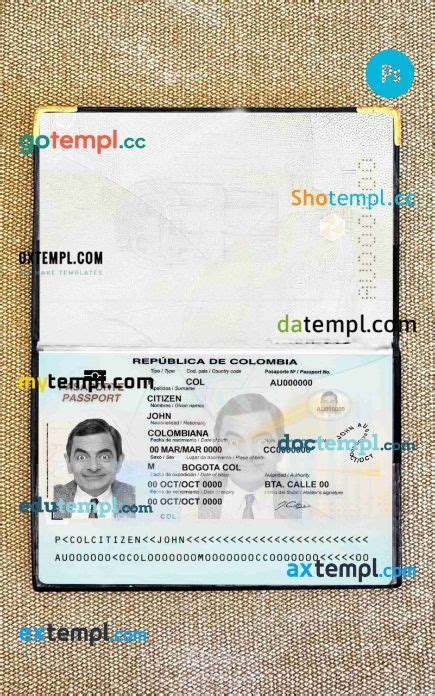 Colombia passport PSD files, editable scan and photo-realistic look ...