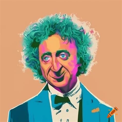 Modern illustration of gene wilder in purple and neon colors