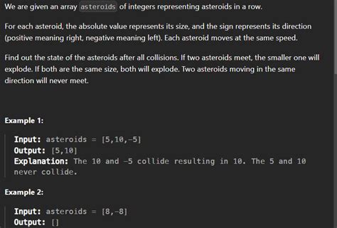 Asteroid Collision. Constraints: | by Roshan Jha | Oct, 2023 | Medium