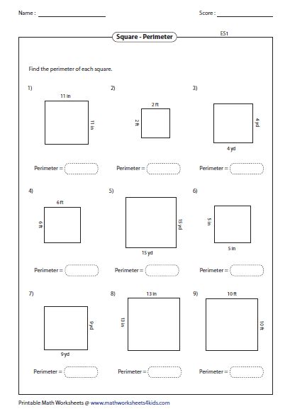 Perimeter Of A Square Worksheets