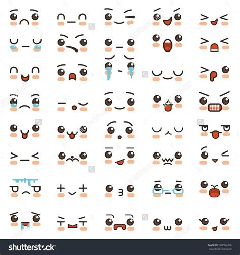 Kawaii Cute Smile Emoticons Japanese Anime Stock Vector (Royalty Free) 603589436 | Shutterstock ...