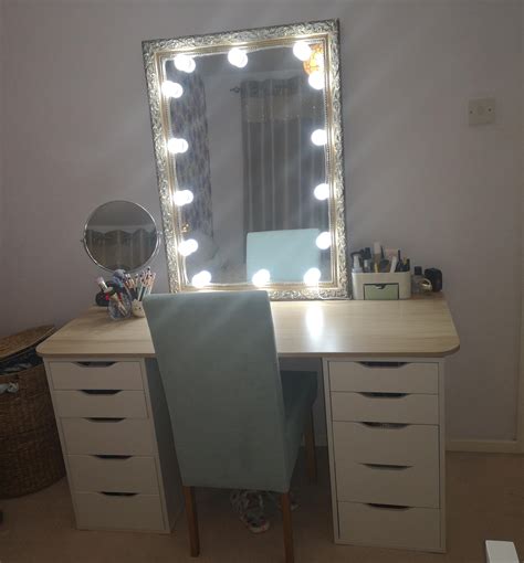 Built myself a basic IKEA vanity with a DIY hollywood mirror! : r ...