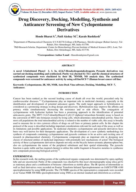 (PDF) Drug Discovery, Docking, Modelling, Synthesis and Anticancer Screening of New ...