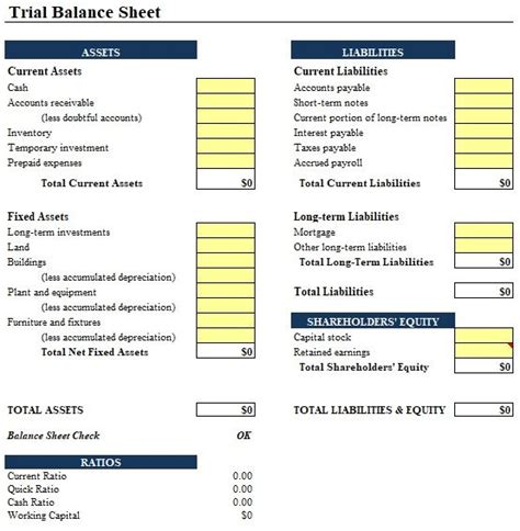 trial balance sheet template | Trial balance, Balance sheet template ...