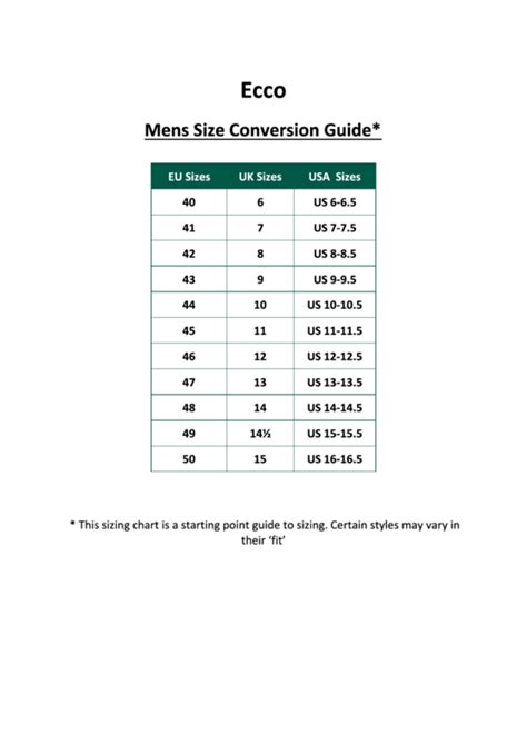 Ecco Shoe Size Chart Us - Greenbushfarm.com