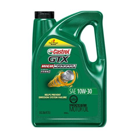 Castrol GTX High Mileage 10W-30 Synthetic Blend Motor Oil, 5 Quarts ...