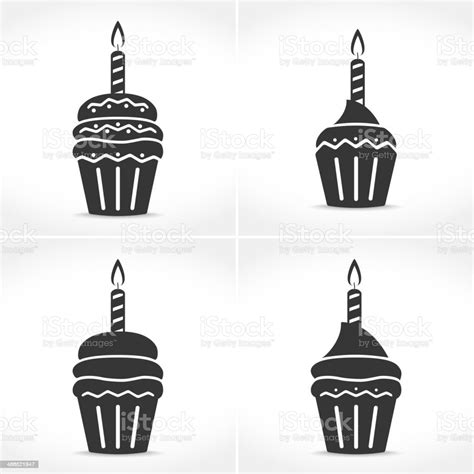 Birthday Cupcakes With Candles Stock Illustration - Download Image Now - Art, Art And Craft ...